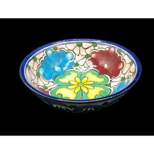 Hand-Painted Talavera Ceramic Bowl From Mexico Floral Design Multicolor 6" Diame